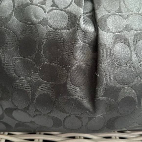 COACH Black Signature C Sateen Shoulder Bag with Creased Leather Trim - Picture 10 of 16